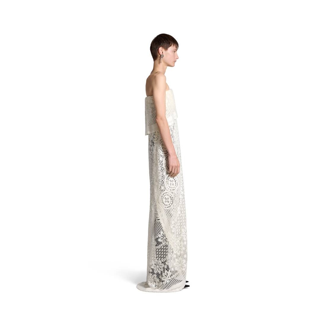 Women's Upcycled Tablecloth Dress in Light Beige - 3