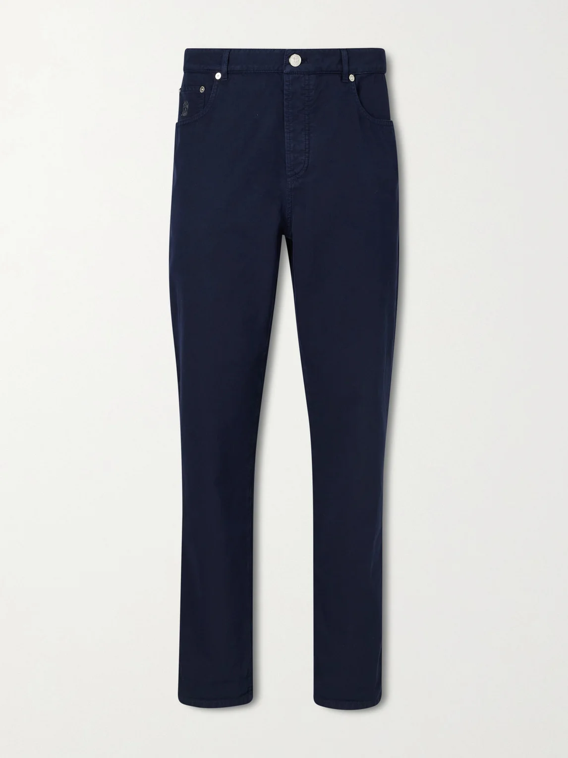 Logo- Embroidered Straight-Leg Cotton-Twill Trousers - 1