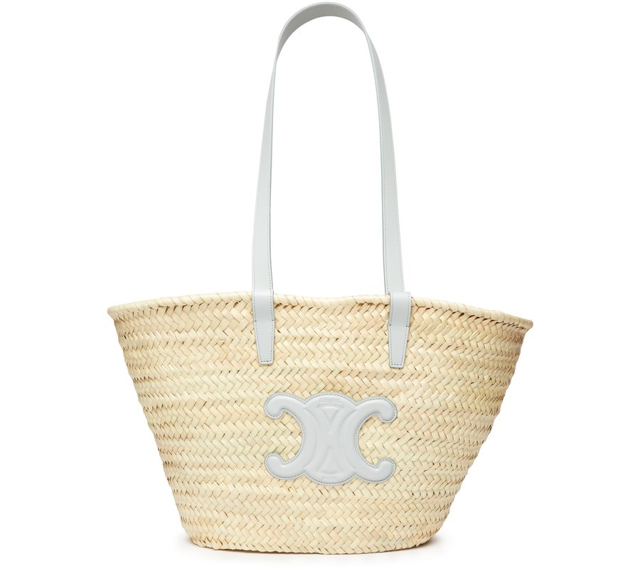 SUPPLE SMALL TRIOMPHE CELINE CLASSIC PANIER in Raffia and calfskin