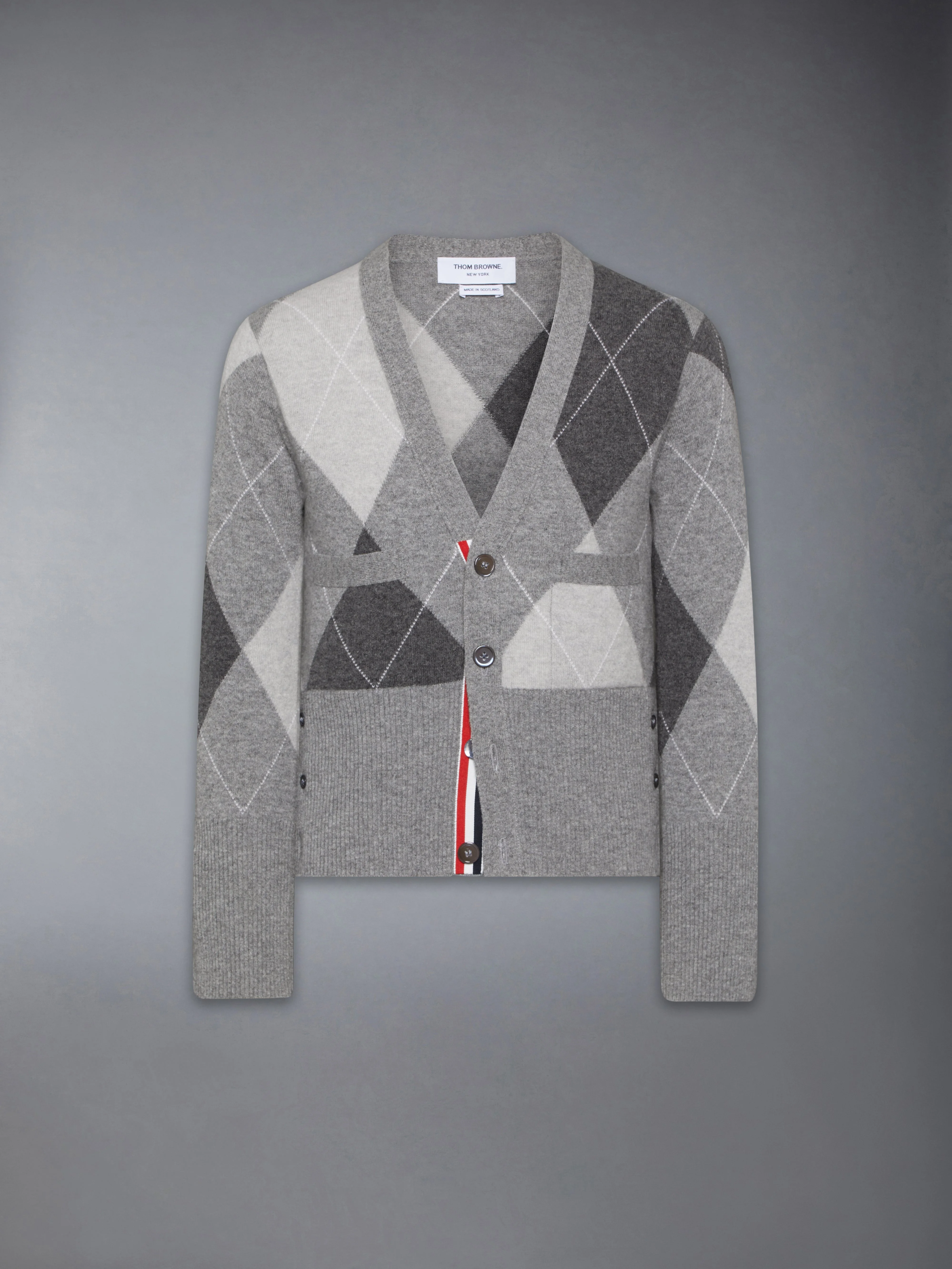 ARGYLE INTARSIA CASHMERE V NECK CARDIGAN - 1