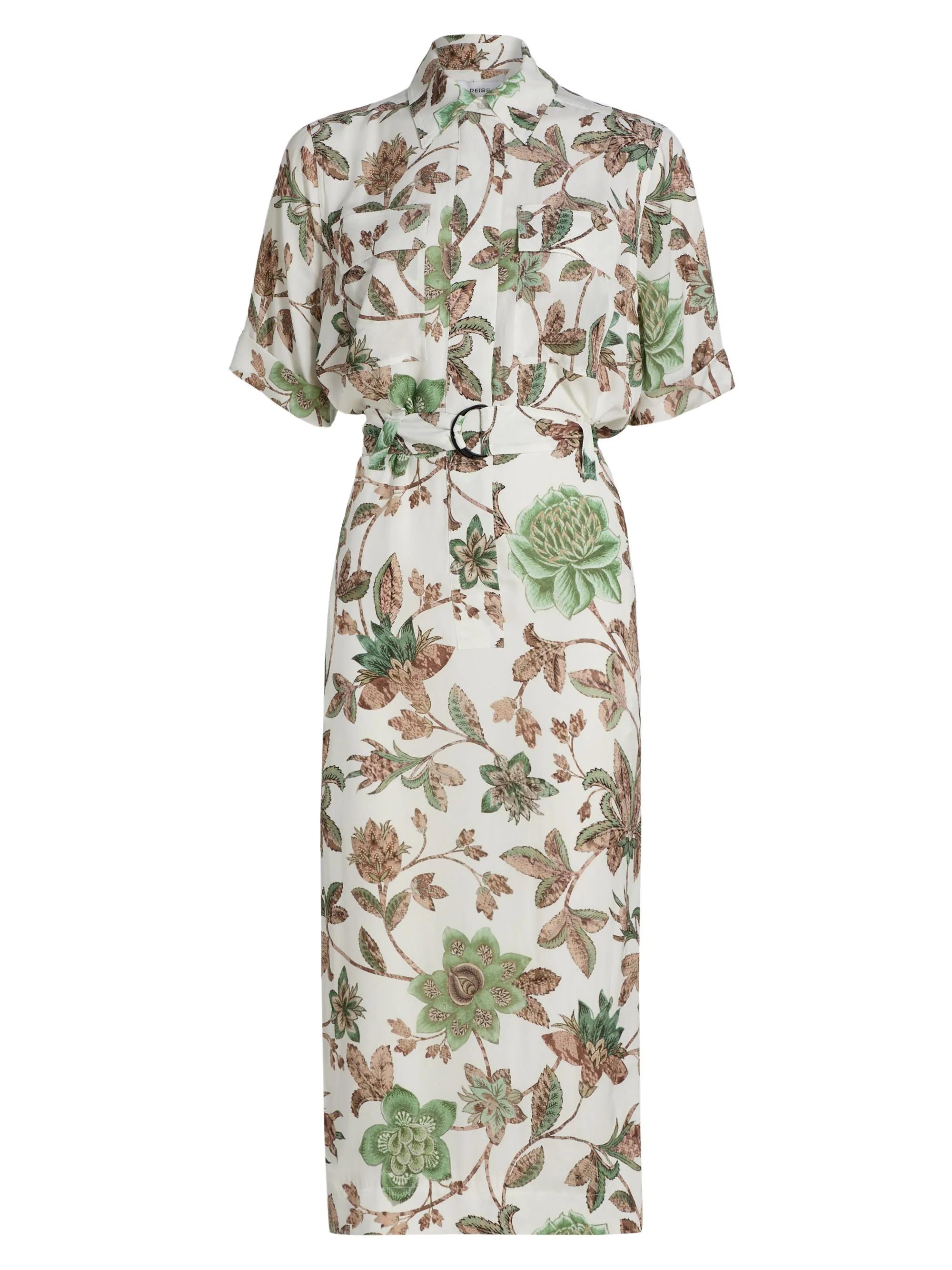 Women's Faya Floral Belted Shirtdress - Printed Ivory - 1