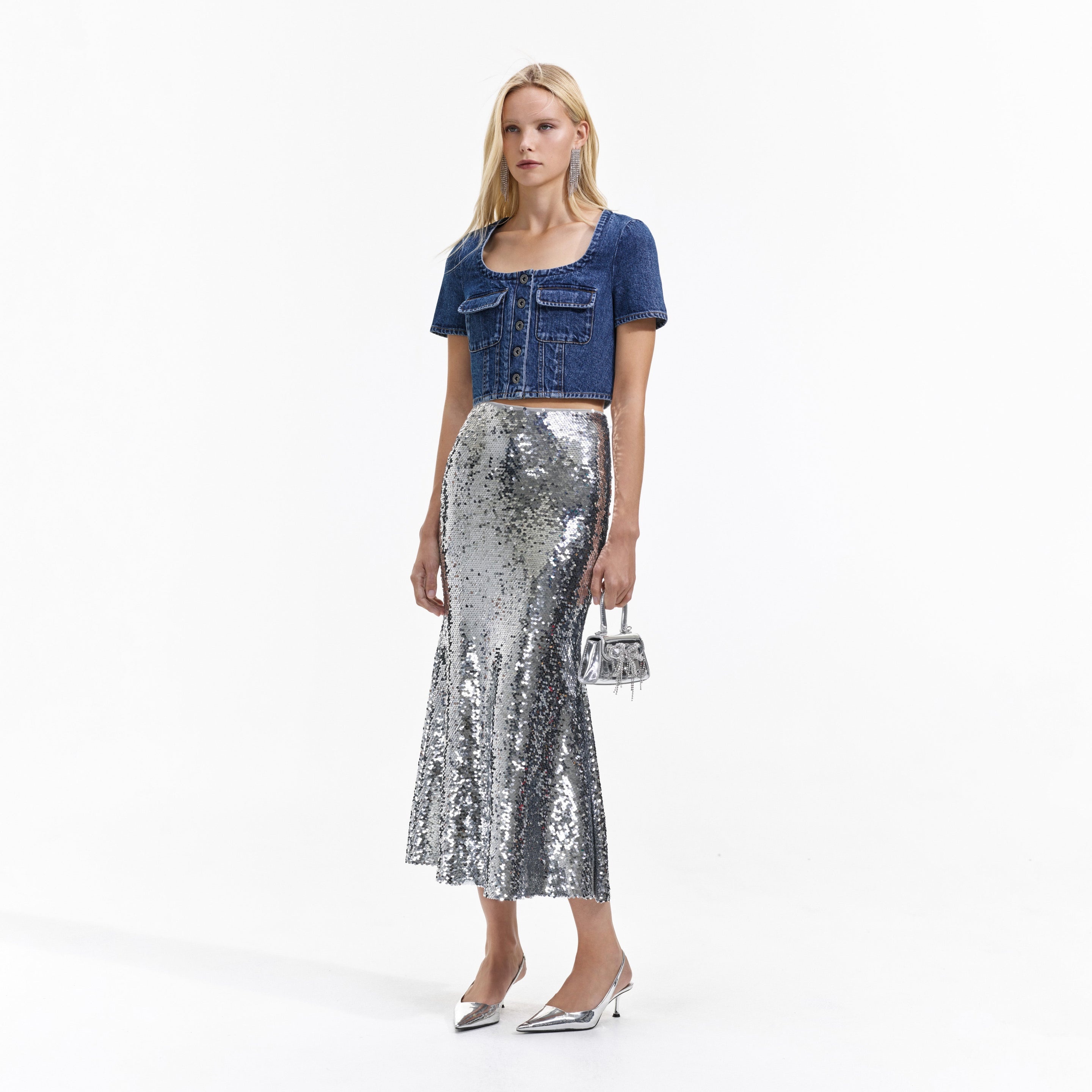 Silver Sequin Maxi Skirt - 2