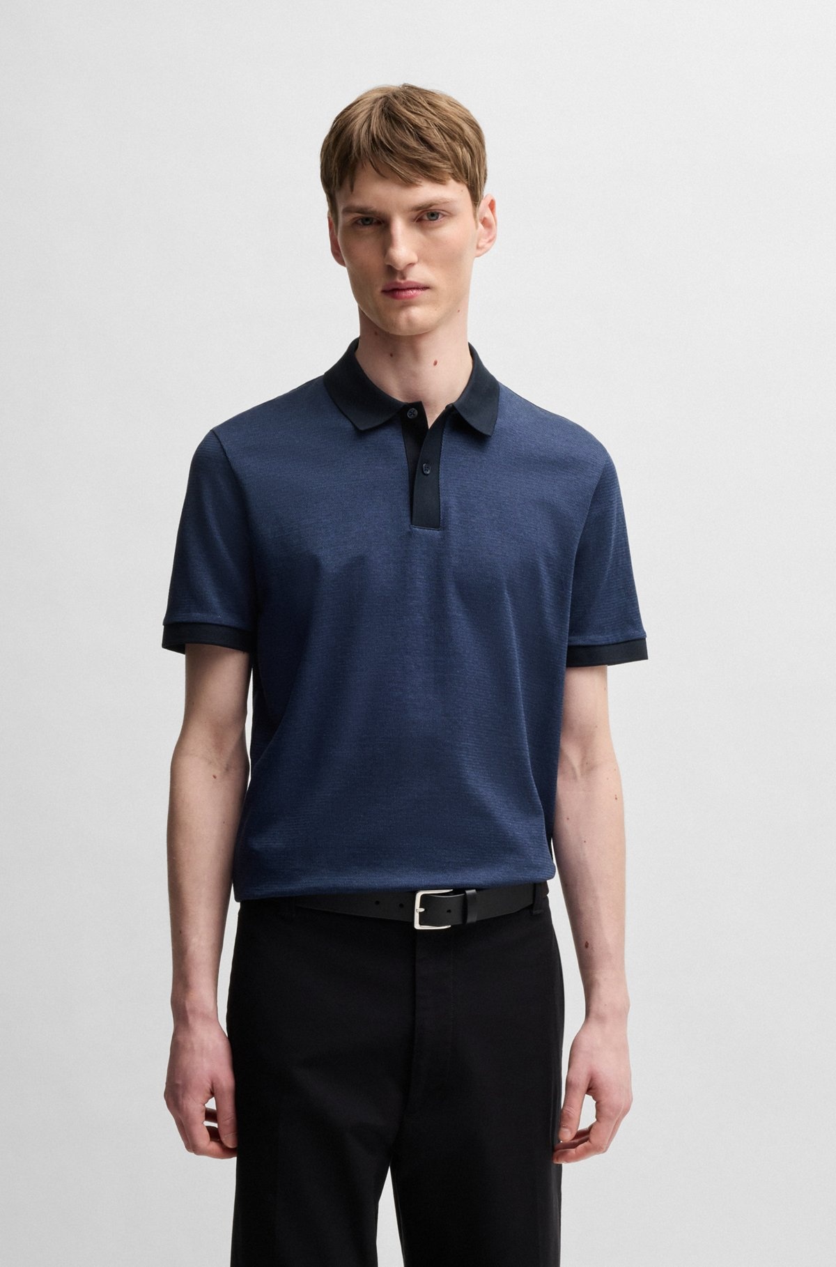 MERCERIZED-COTTON POLO SHIRT WITH MICRO PATTERN - 2