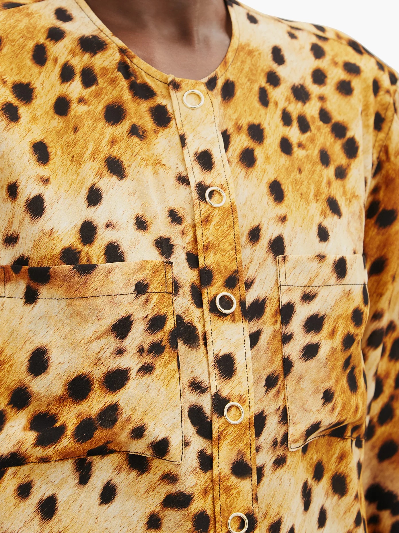 Contrast-cuff leopard-print silk blouse - 3