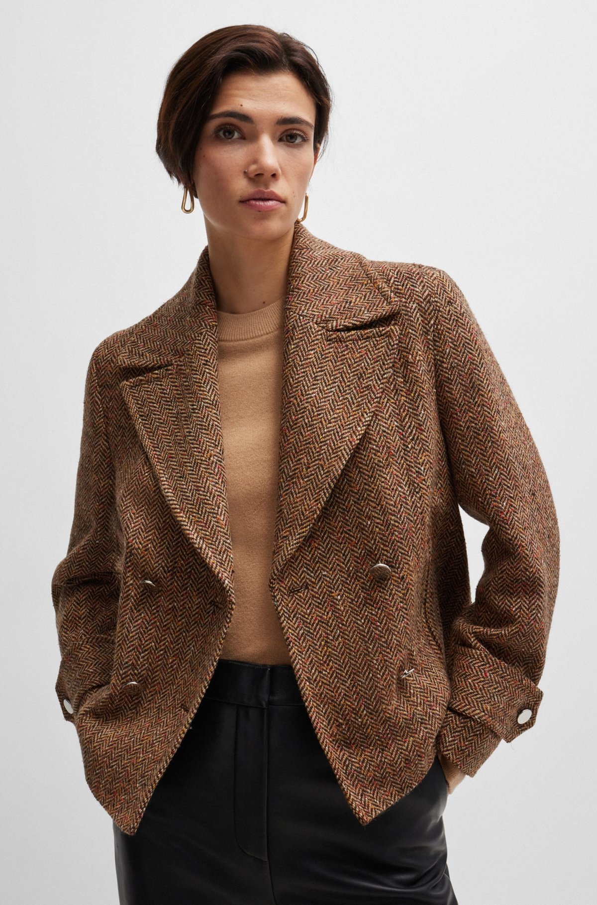 REGULAR-FIT DOUBLE-BREASTED COAT IN HERRINGBONE TWEED - 6
