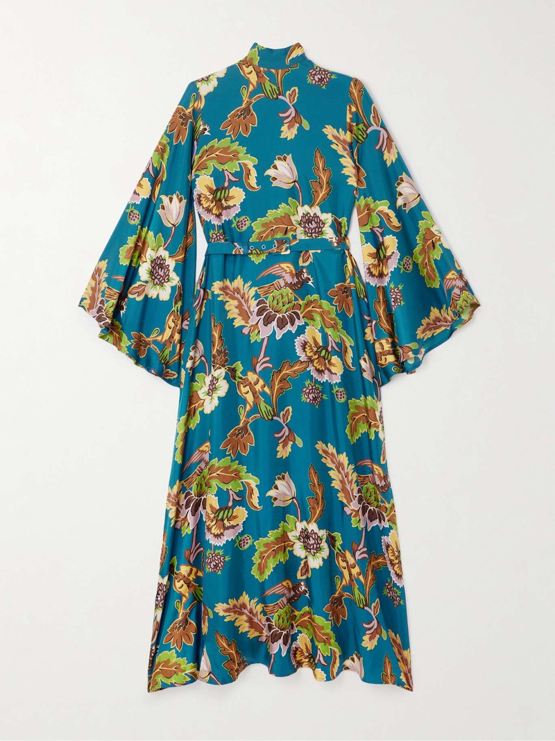 Icon Magnifico belted floral-print silk-twill midi dress Green - 1