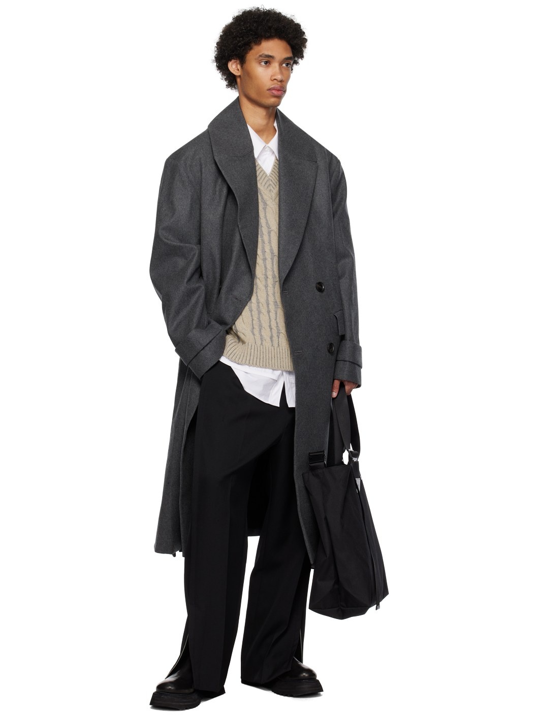 Gray Double-Breasted Coat - 4