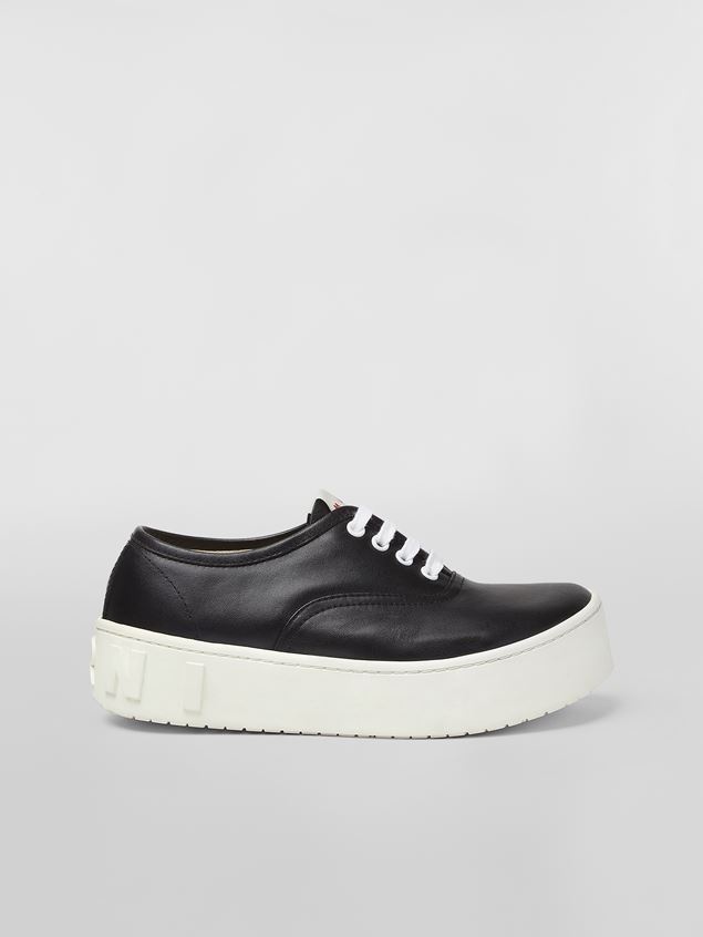 BLACK SMOOTH CALFSKIN SNEAKER WITH MAXI LOGO IN RELIEF - 1