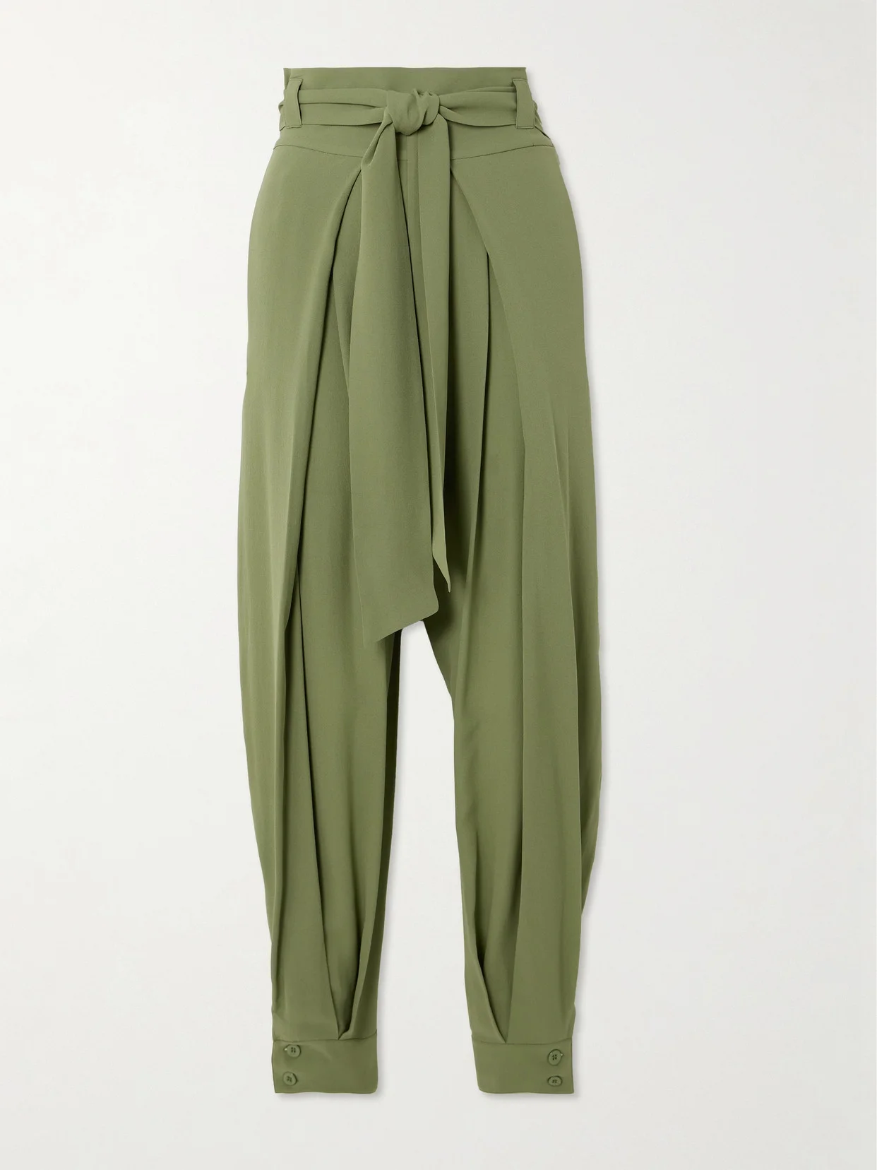 Gralan Belted Pleated Silk-crepe Tapered Pants - 1
