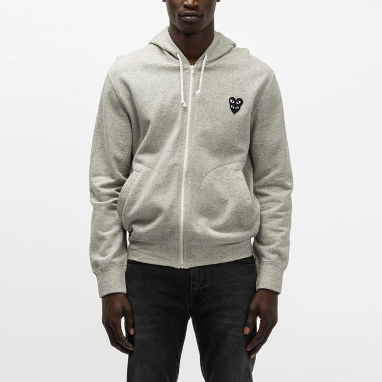 COMME des GARCONS PLAY Zip Hooded Sweatshirt With Black Family Heart 'Grey' AZ-T302-051-1 - 2