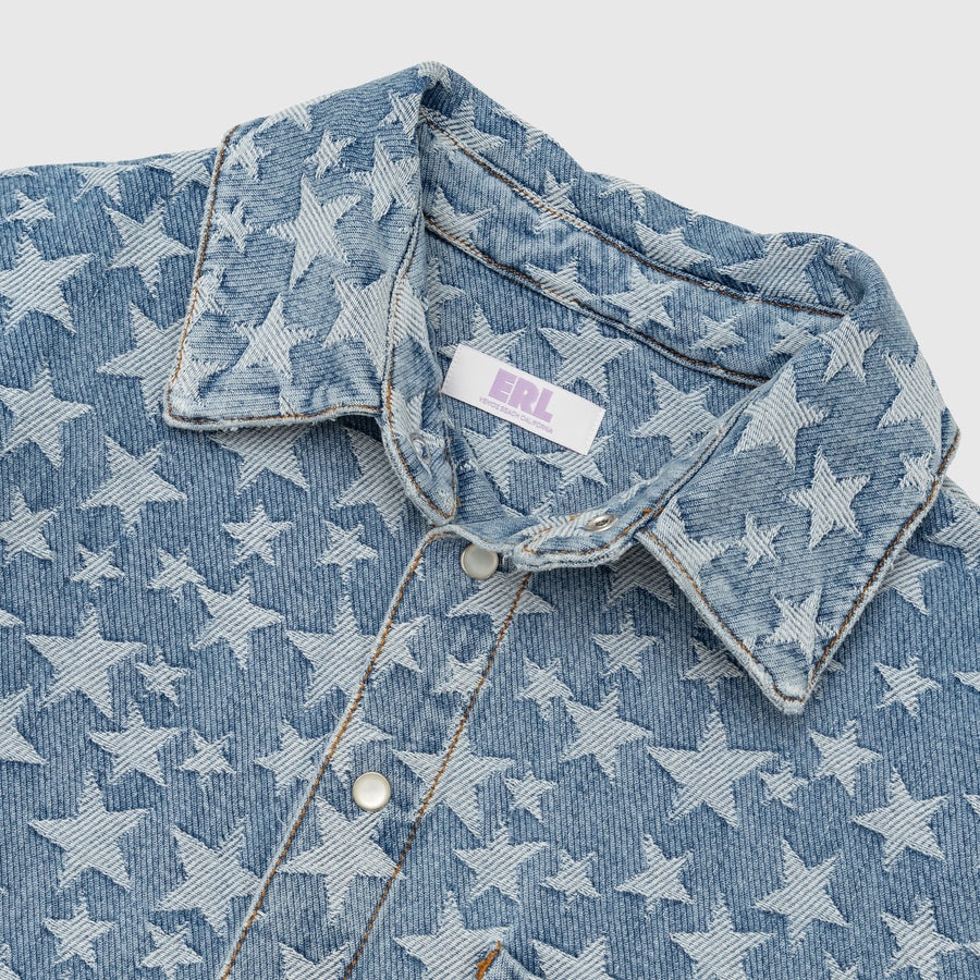 DENIM JACQUARD WOVEN OVERSHIRT - 2