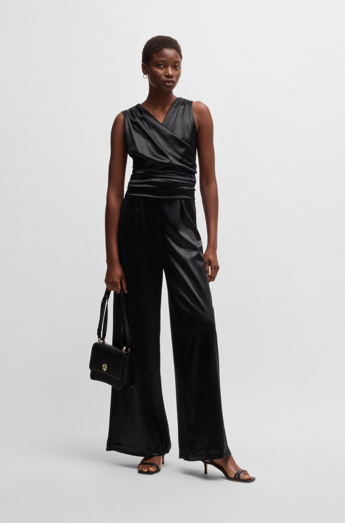 SLEEVELESS JUMPSUIT IN LUSTROUS JERSEY WITH WRAP FRONT - 3