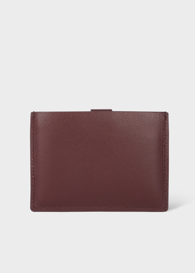 Paul Smith Burgundy Leather Credit Hard Holder With 'Signature Stripe' Pull Out outlook