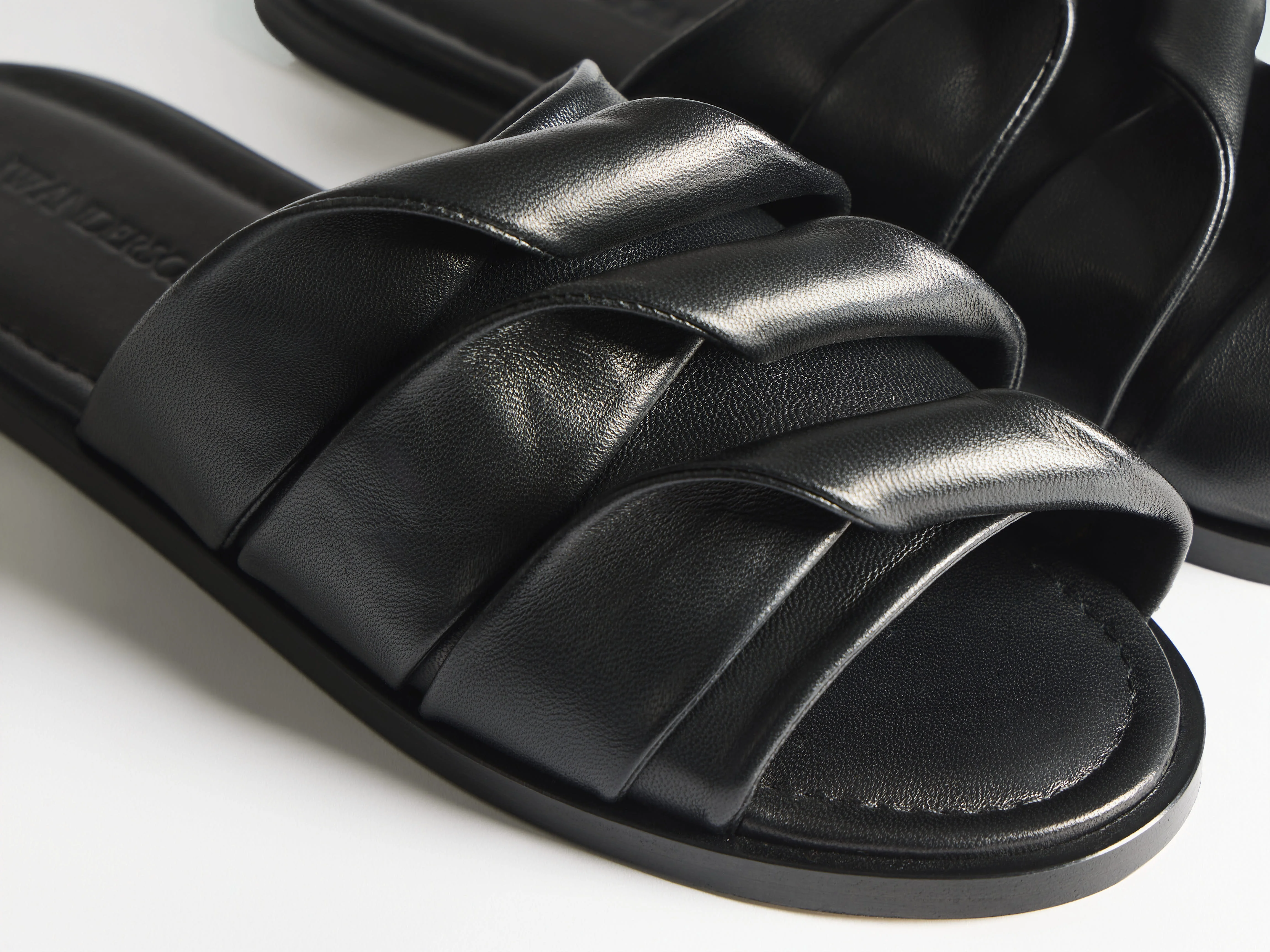 WOMENS CONTRASTING LEATHER COIL SLIDE IN BLACK - 1