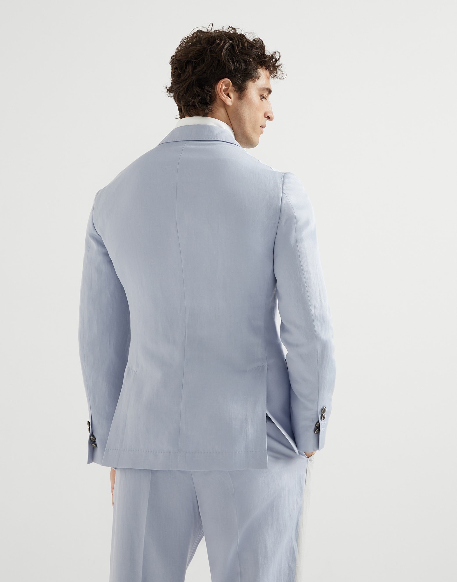 Délavé silk and linen twill deconstructed blazer with metal buttons - 2