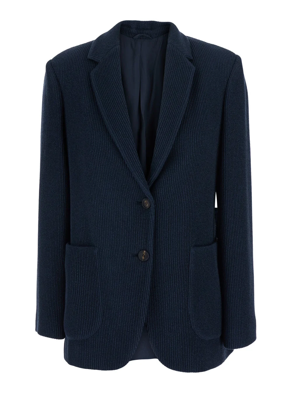 Brunello Cucinelli Women Blue Single-Breasted Jacket With Notched Revers And Front Patch Pockets In - 1