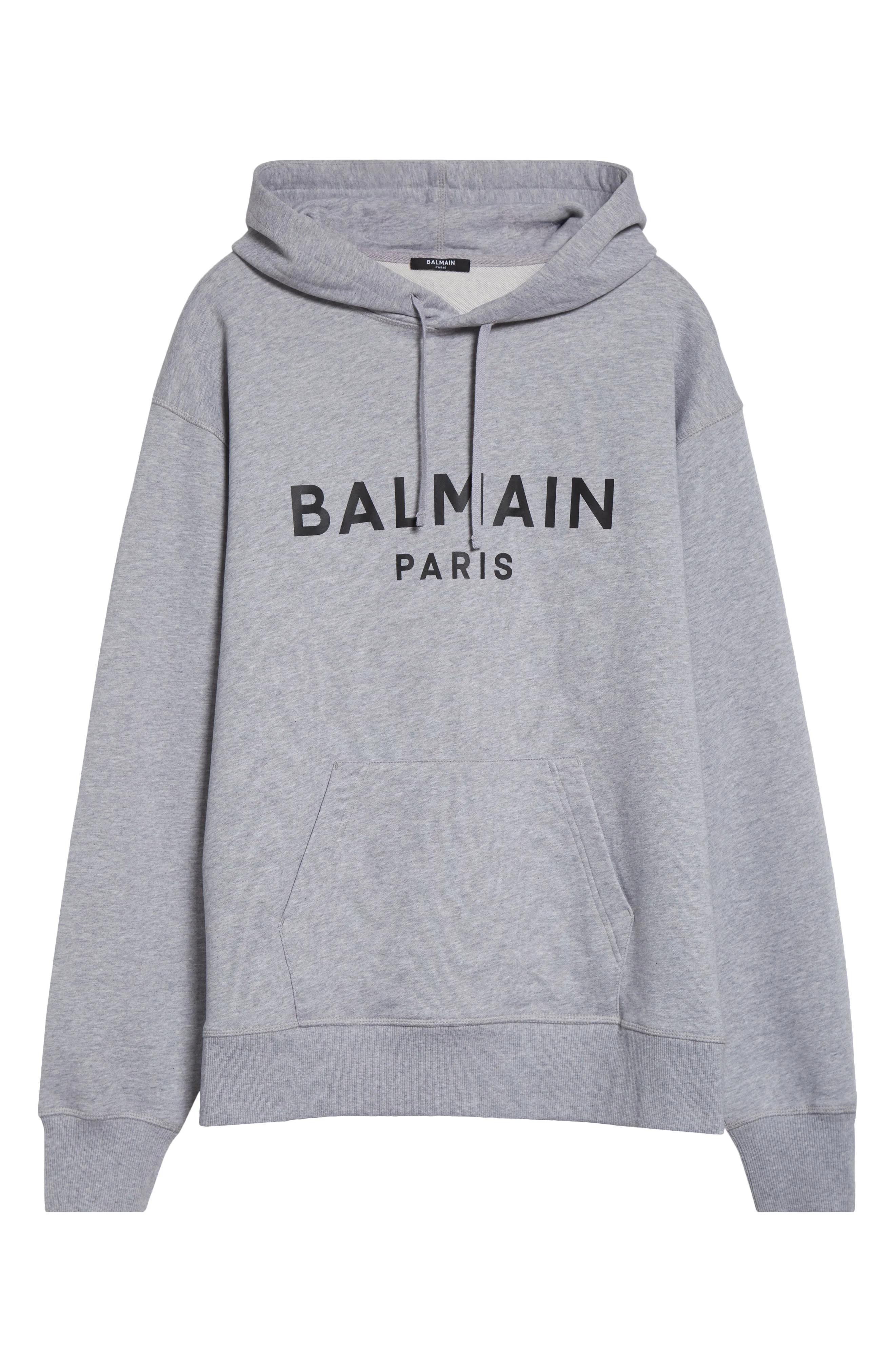 Balmain Logo Graphic Hoodie in Yeq Grey/Black at Nordstrom - 1