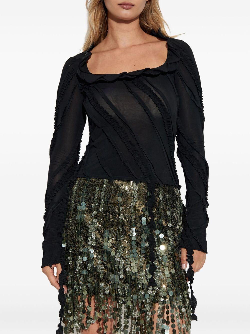 ruffled-detail long-sleeve top - 3
