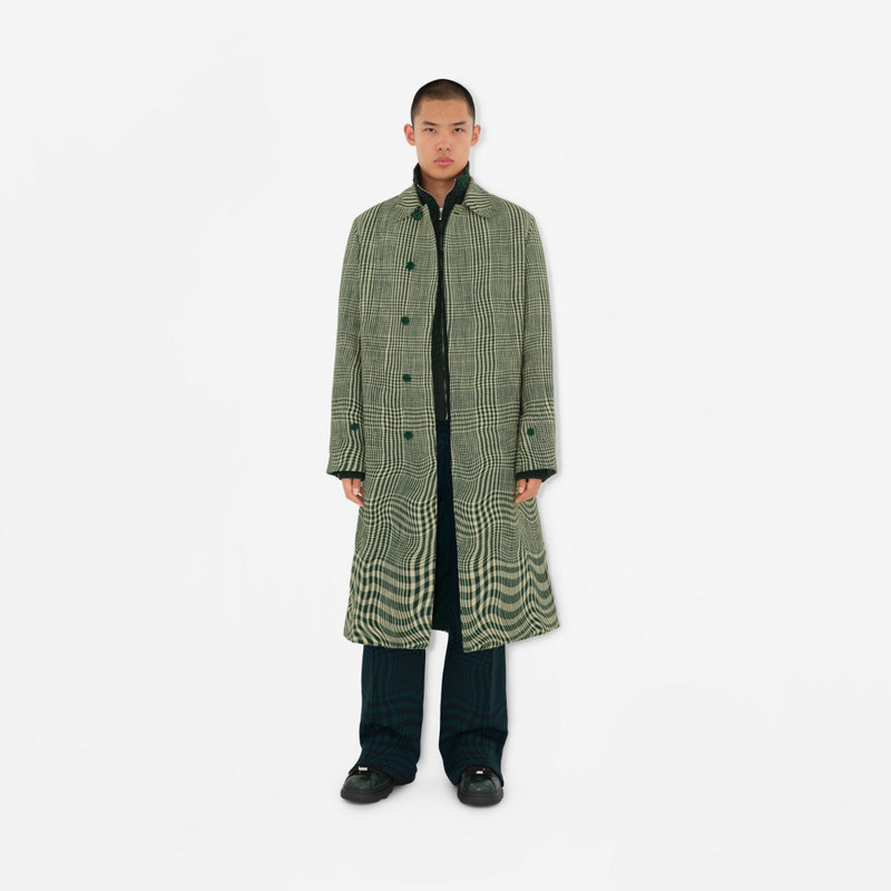 Burberry Long Warped Houndstooth Silk Blend Car Coat outlook
