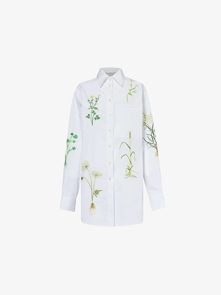 【送料&関税込】Stella Mccartney Shirt With Pocket Stella McCartney Embroidered welt-pocket cotton-poplin shirt