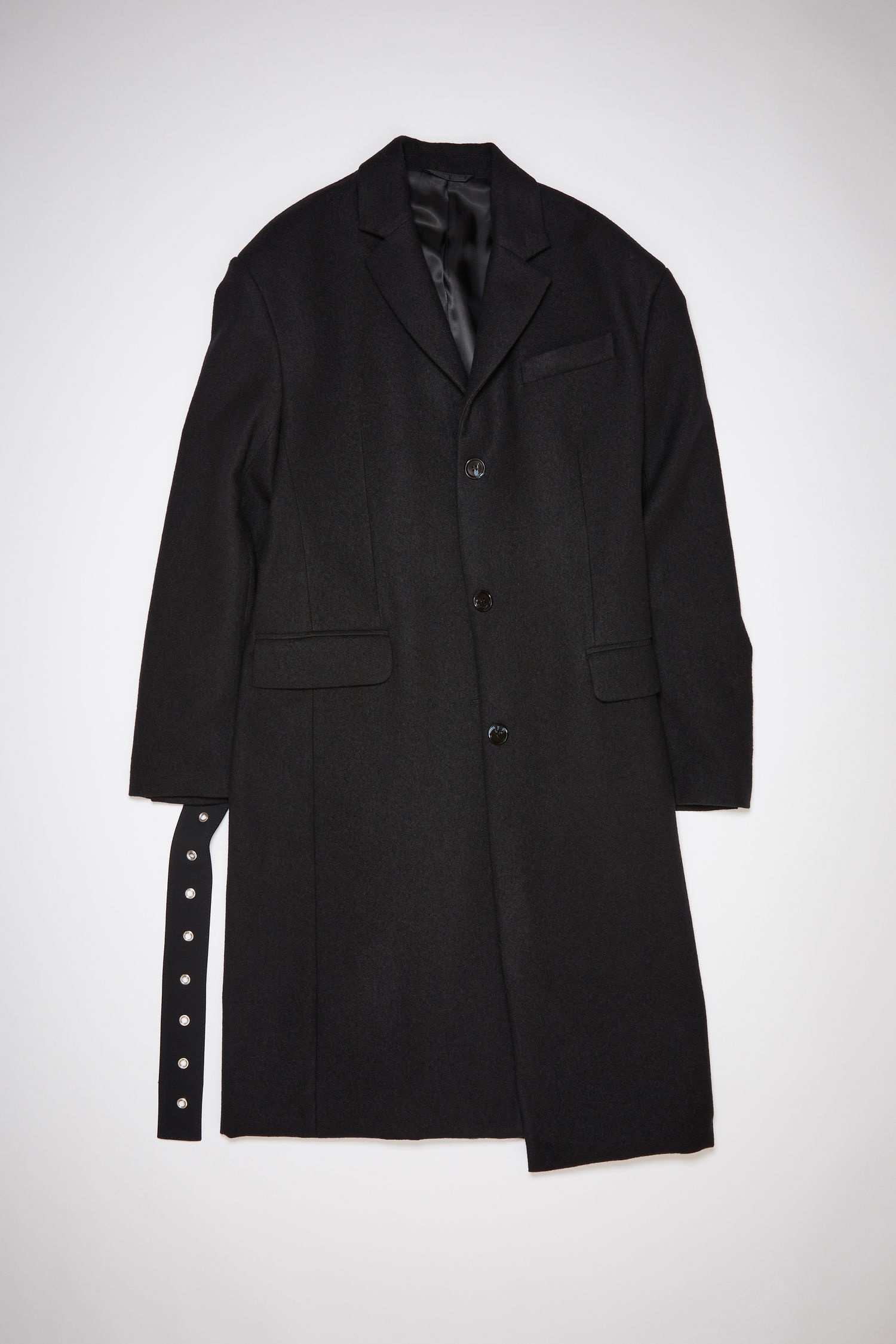 Belted wool coat - Black - 1