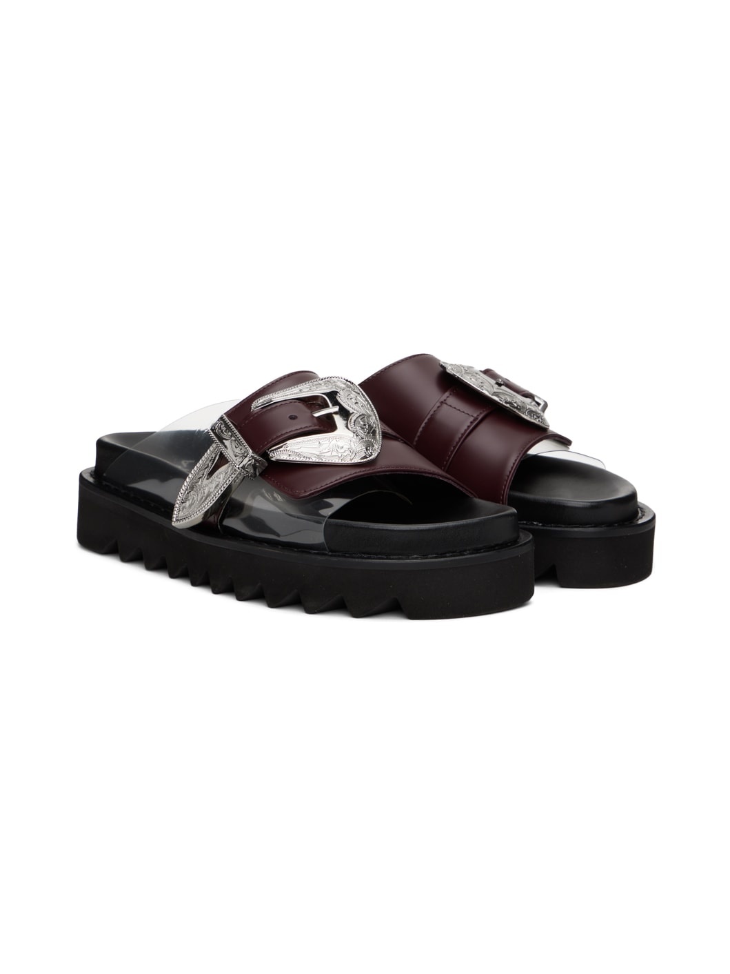 Burgundy Buckle Sandals - 4