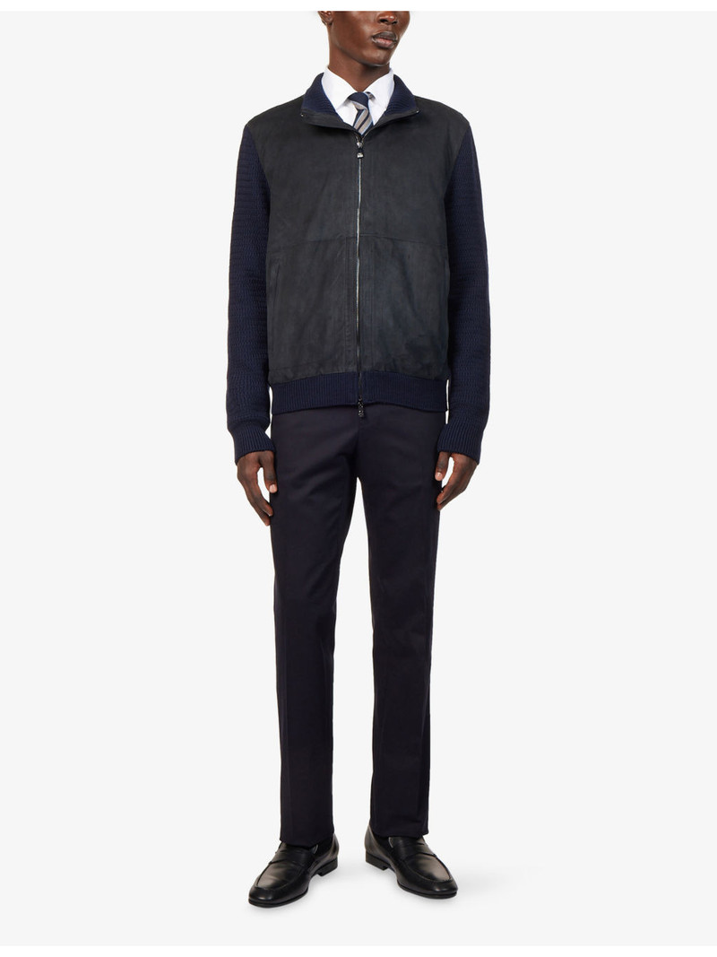 CORNELIANI Contrast Knitted Suede And Wool Blend Jacket outlook