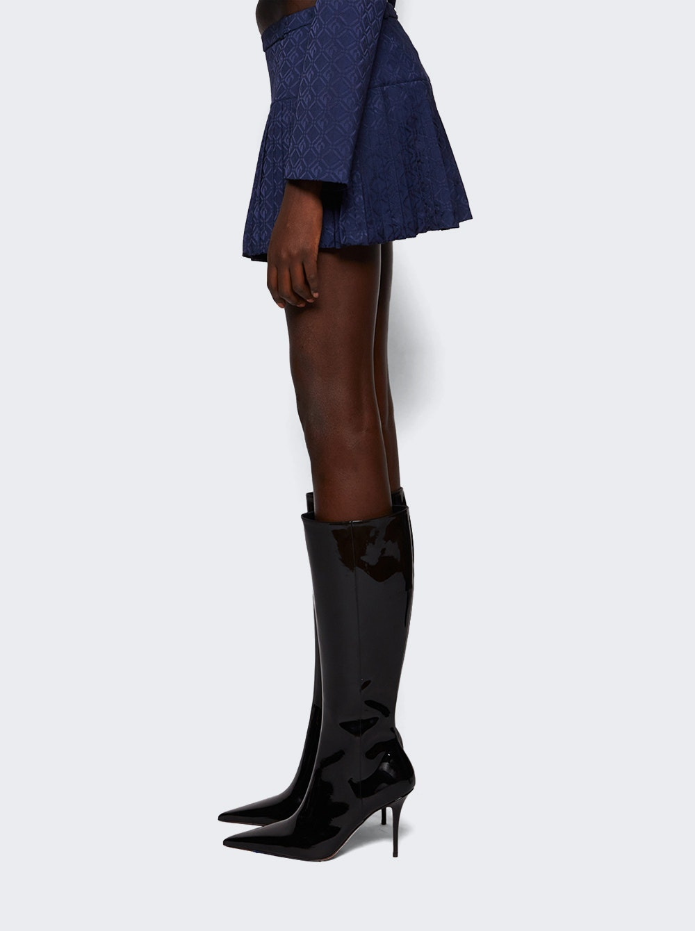Moon Diamond Jacquard Tailoring Pleated Skirt Navy - 4
