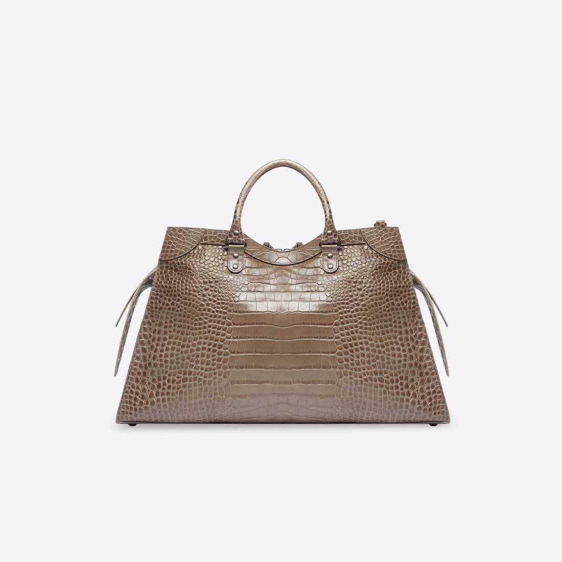 Men's Neo Classic Large Handbag Crocodile Embossed in Grey 3