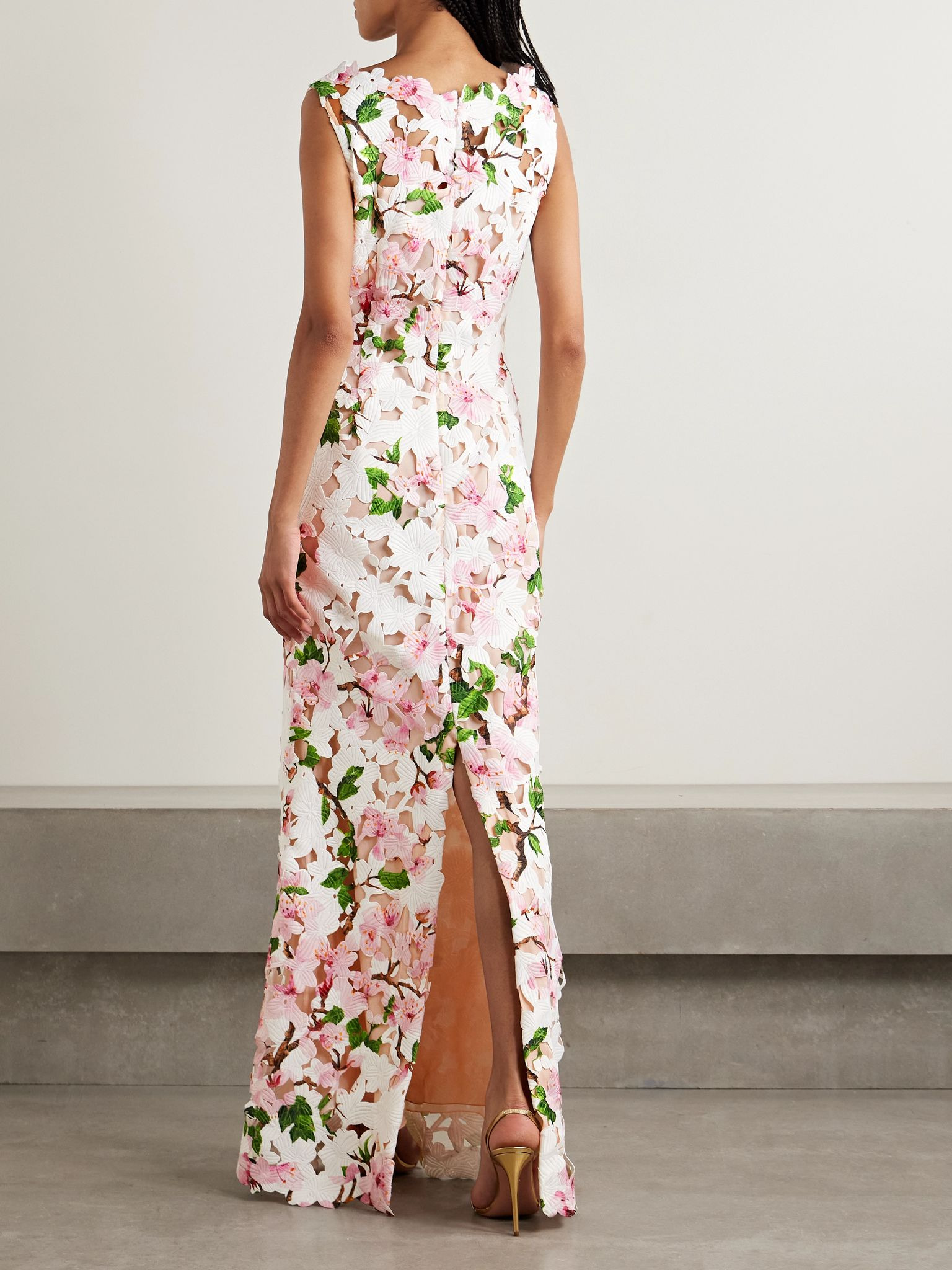 Floral-print guipure lace gown White - 3