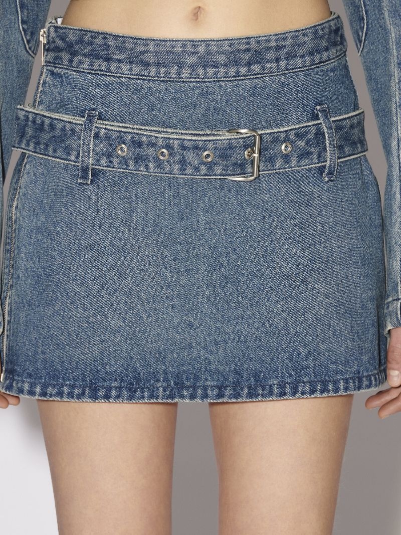 BELTED DENIM MINI SKIRT - 6