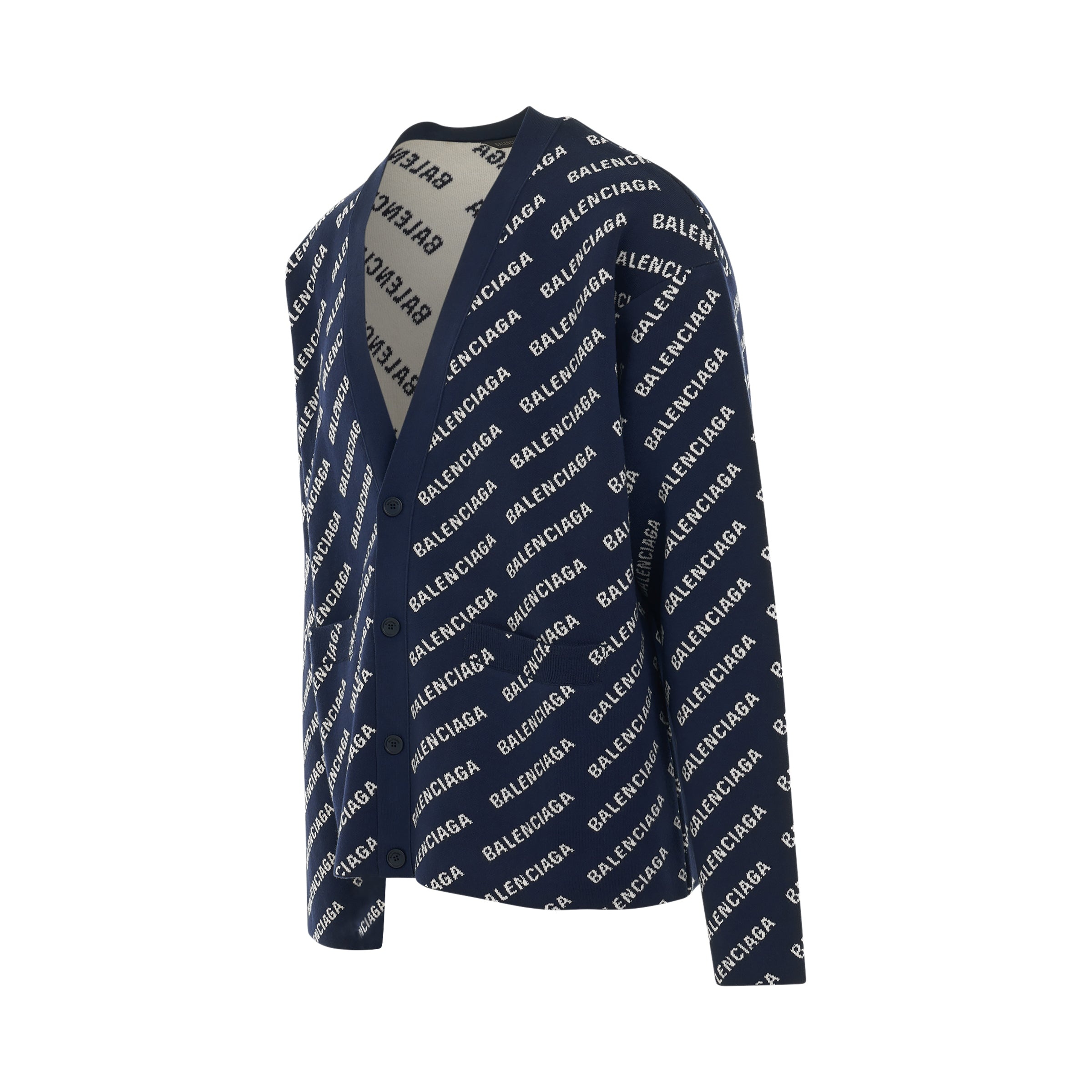 All Over Logo Knit Cardigan in Navy/White - 2
