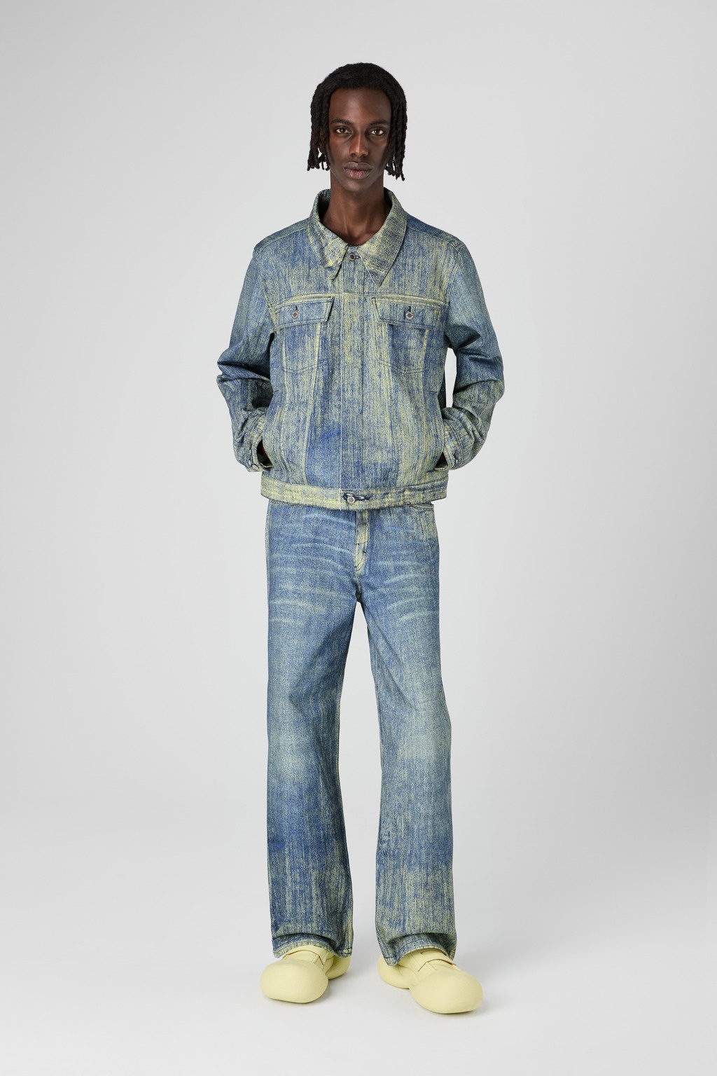 Sand Blue Paint Print Denim Jacket - 6
