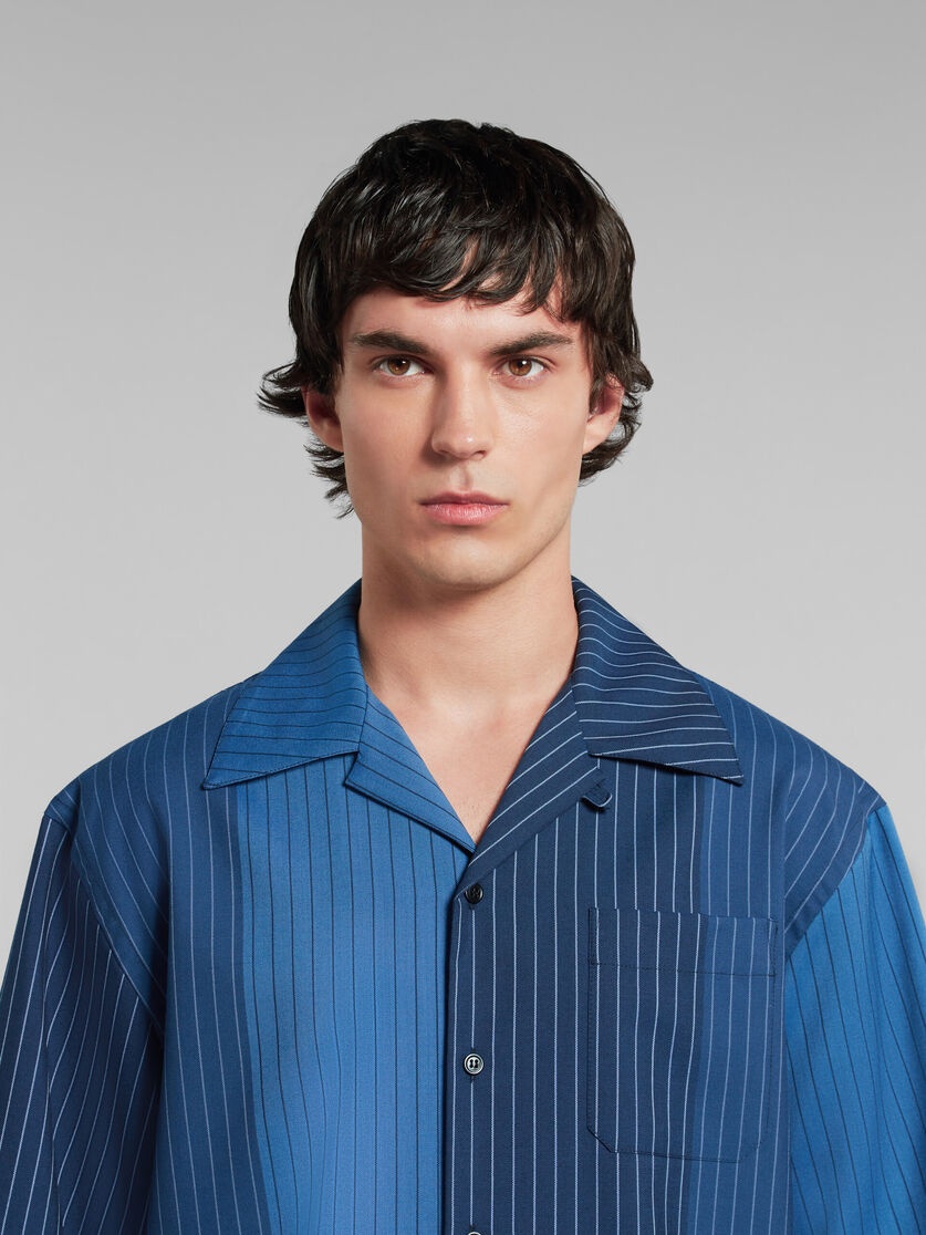 BLUE DÉGRADÉ PINSTRIPE WOOL BOWLING SHIRT - 4