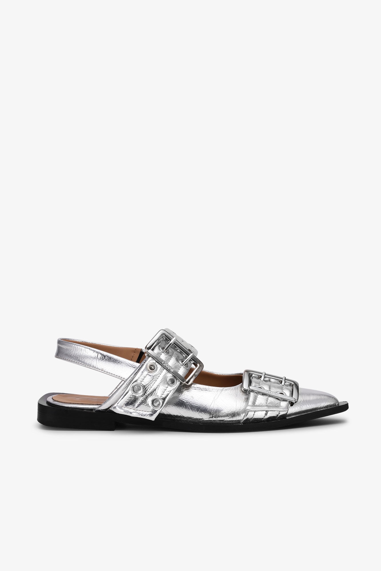 SILVER METALLIC FEMININE BUCKLE BALLERINAS - 1