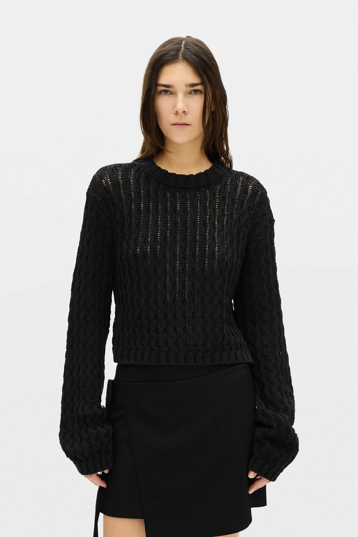 Reza Twisted Rib Cropped Crew Neck Sweater - 1