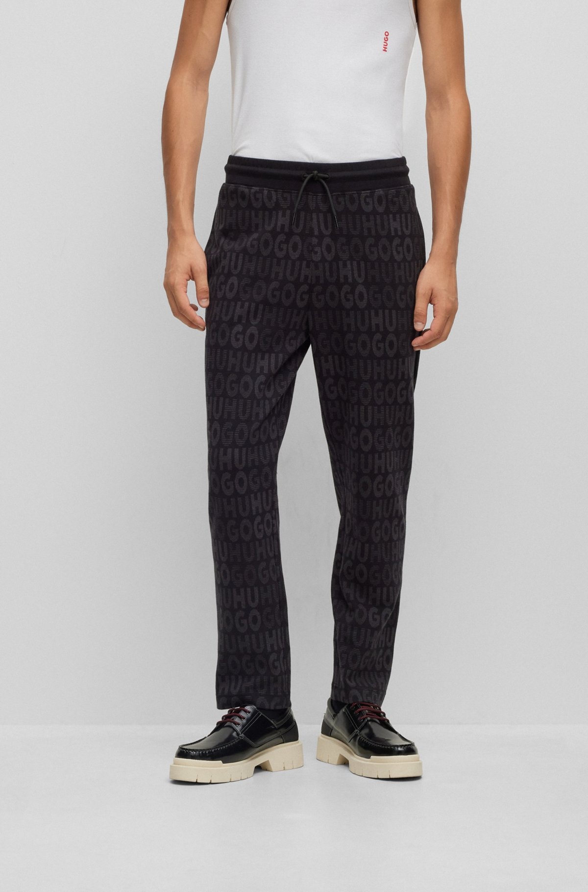 COTTON TRACKSUIT BOTTOMS WITH DRAWSTRING WAIST AND MONOGRAM JACQUARD - 2