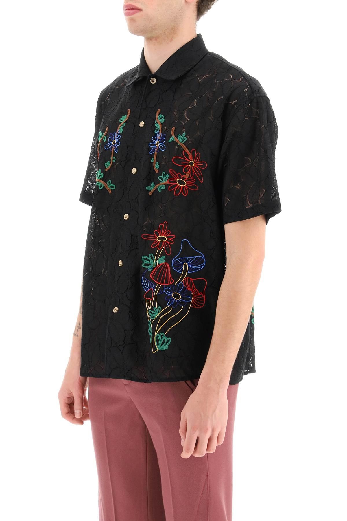 LACE SHIRT FEATURING EMBROIDERED FLOWERS AND MUSHROOMS - 5