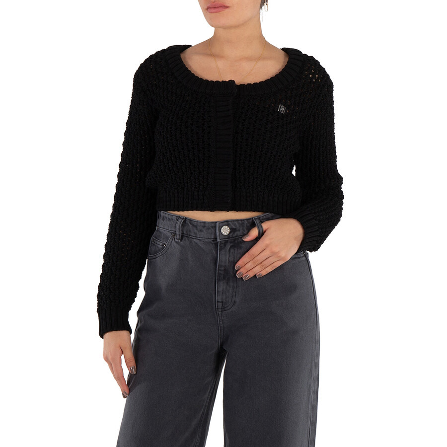 Rotate Black Chunky-Knit Cropped Cardigan - 3