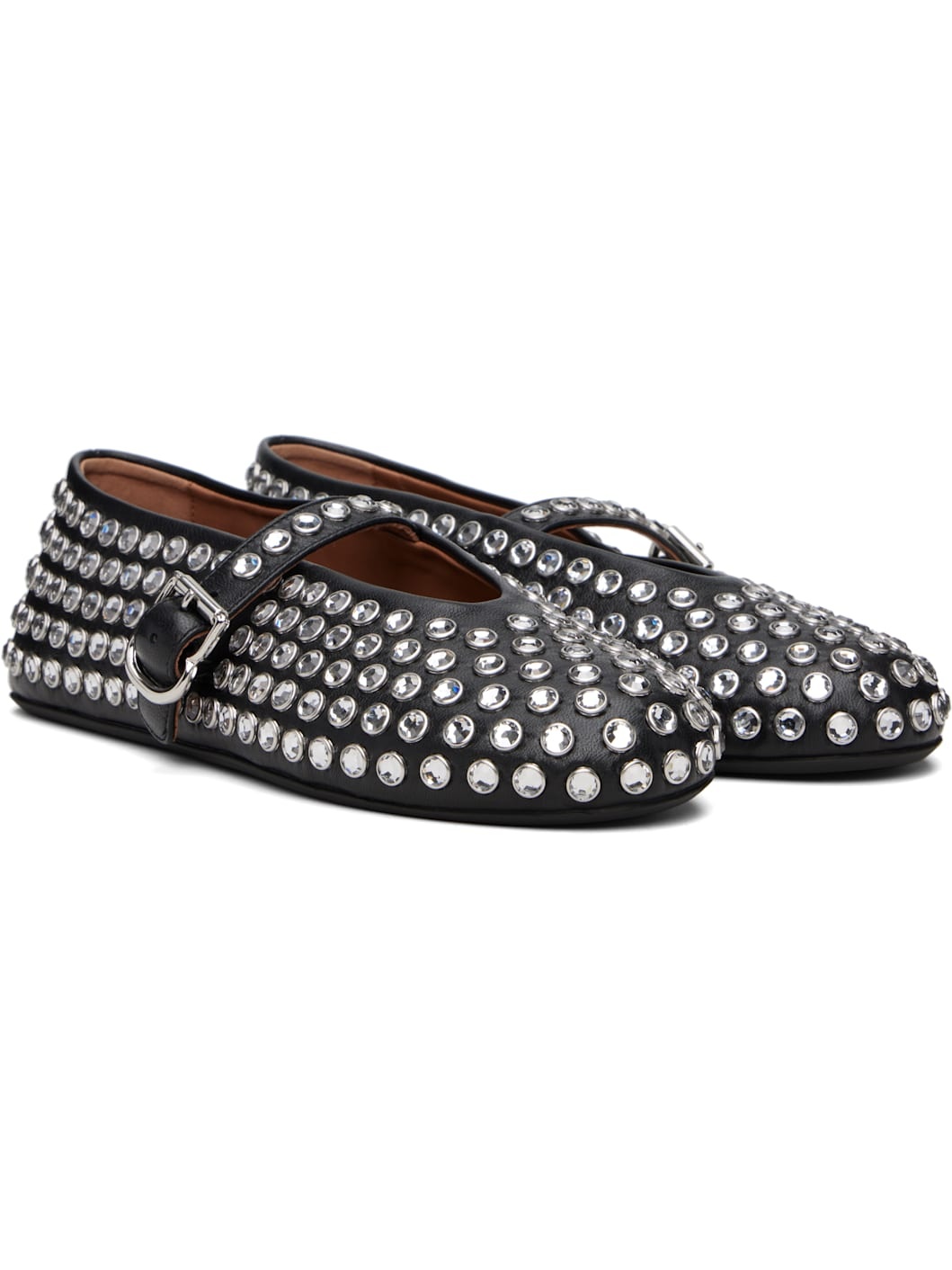 Black Strass Lambskin Ballerina Flats - 4