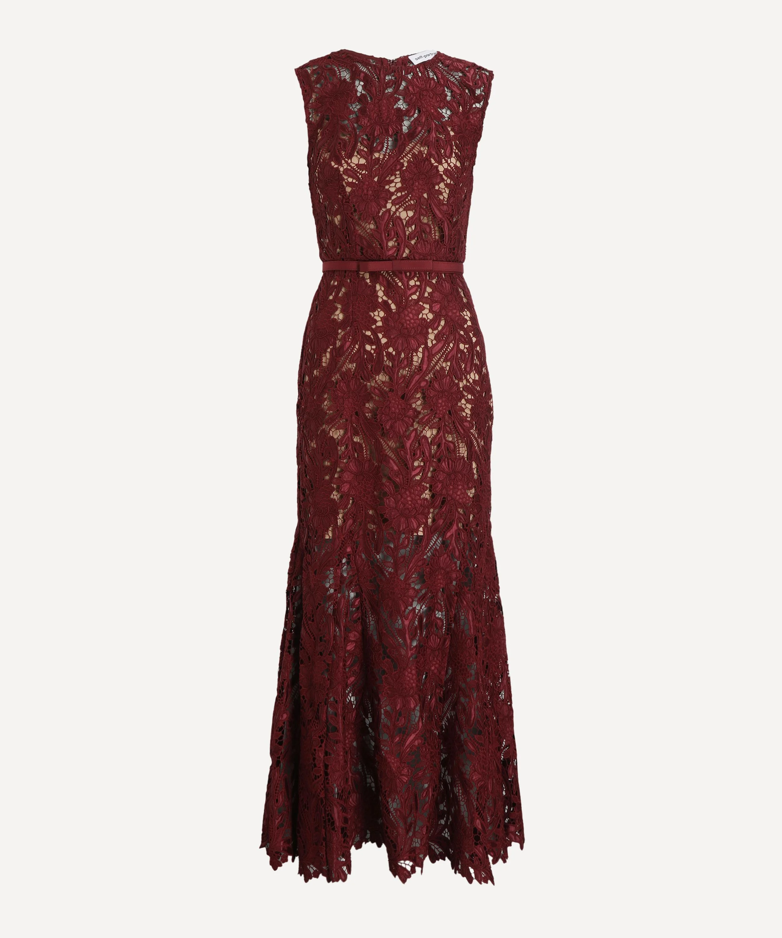 Burgundy Guipure Lace Midi Dress - 1
