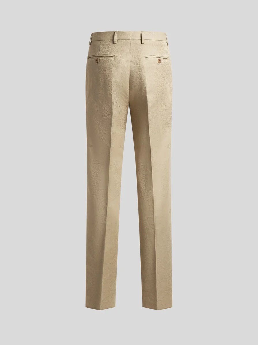 COTTON-BLEND JACQUARD TROUSERS WITH PLACED FLORAL PAISLEY MOTIF - 1