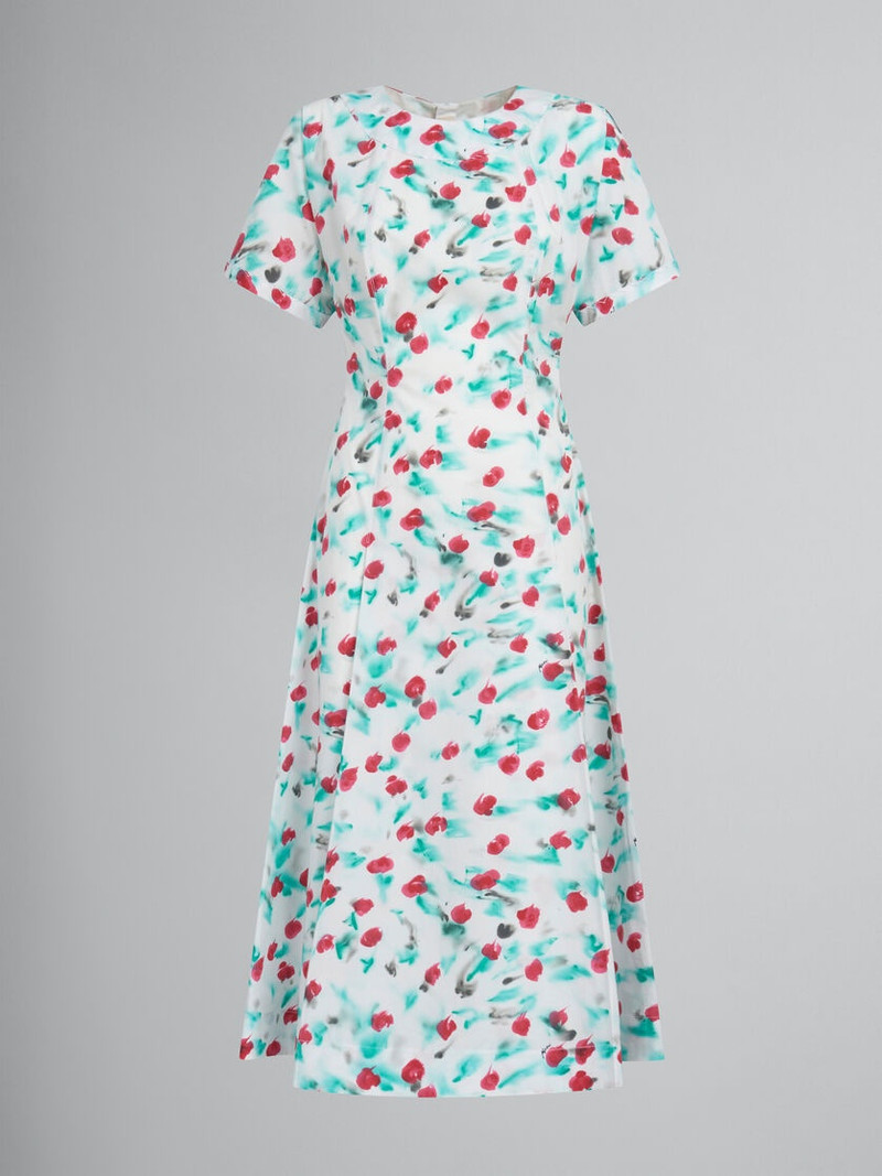 WHITE POPLIN MIDI DRESS WITH REVERIE PRINT 1