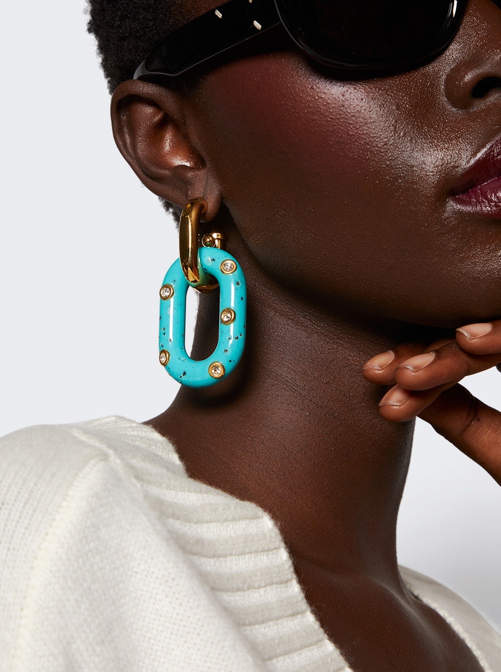 Xl Link Oversized Palm Spring Earrings Gold And Turquoise - 2