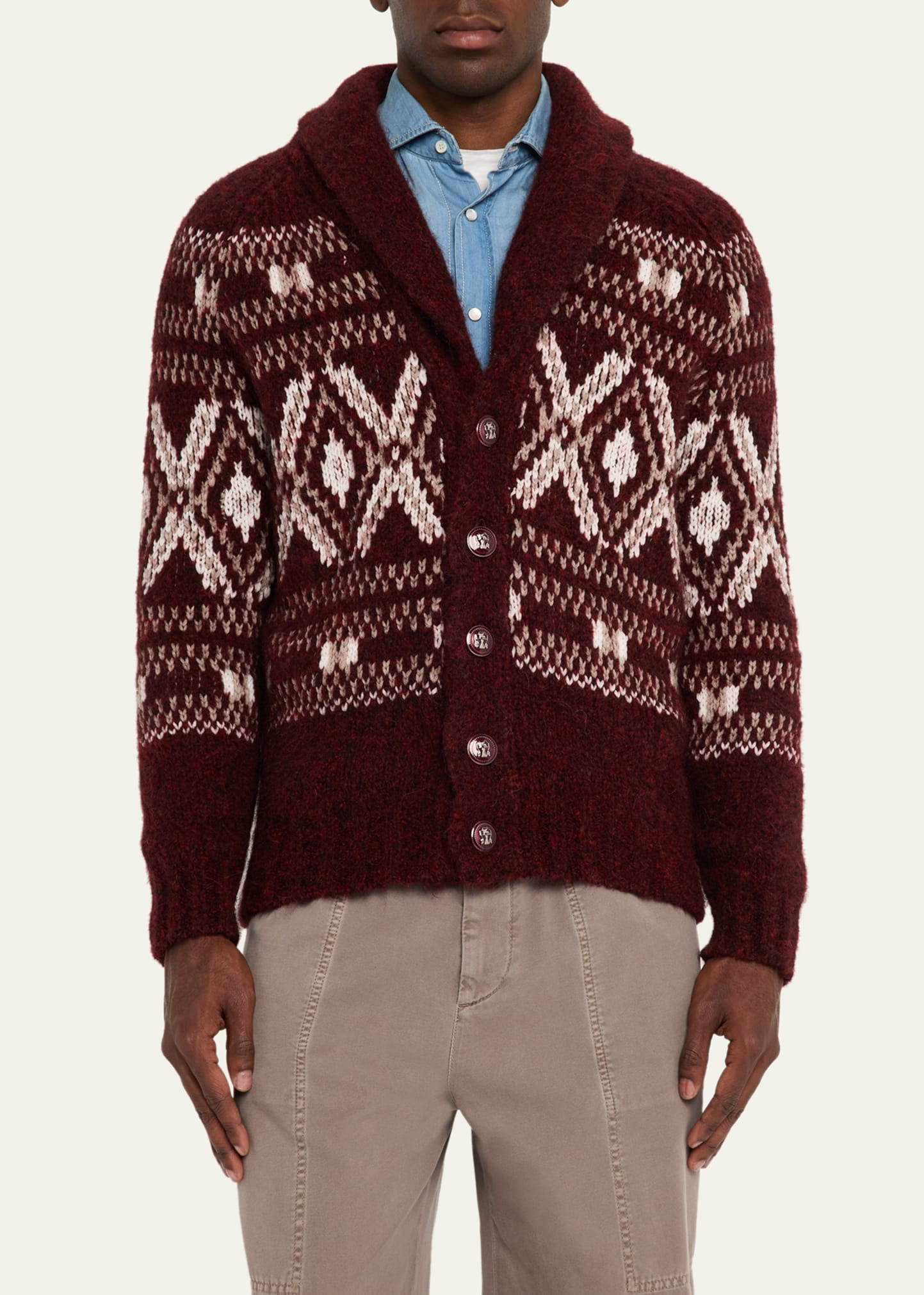 Men's Wool and Nylon Fair Isle Knit Cardigan - 4