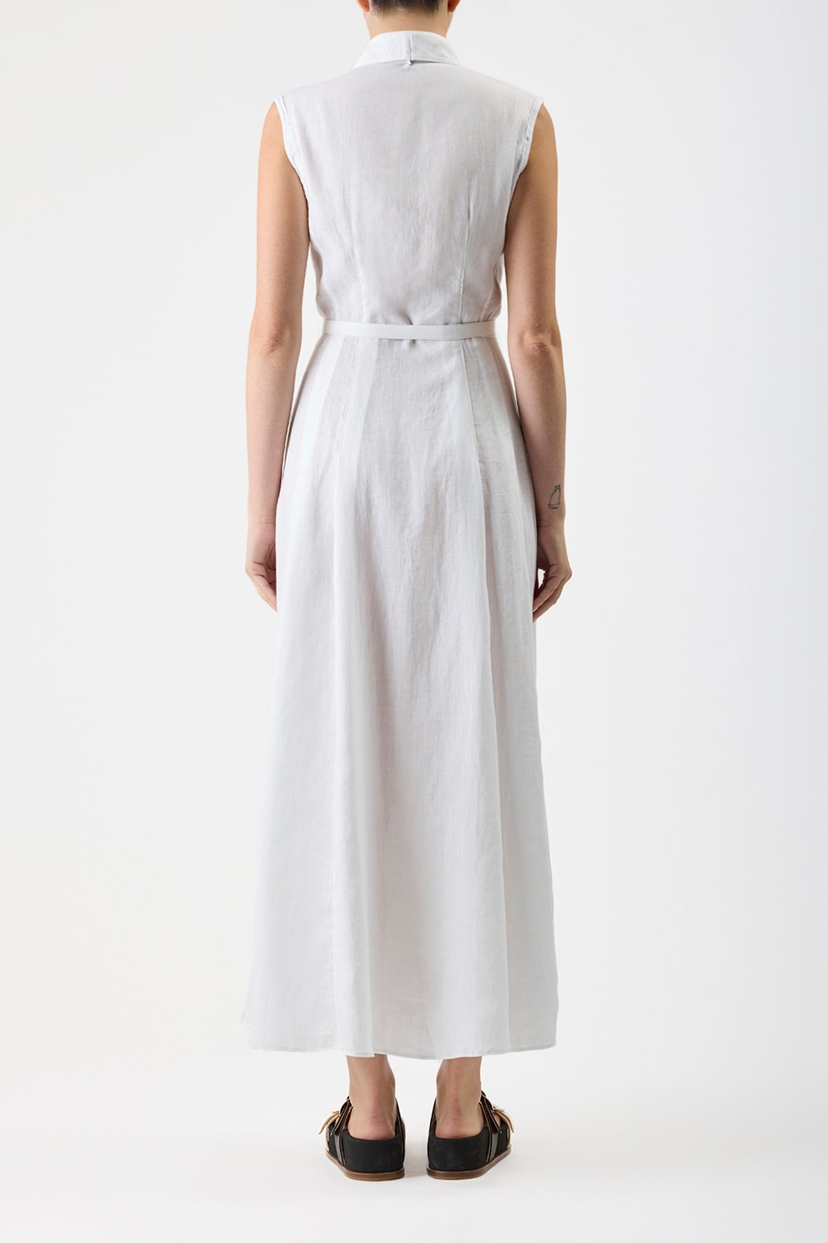 Durand Shirt Dress in White Aloe Linen - 5