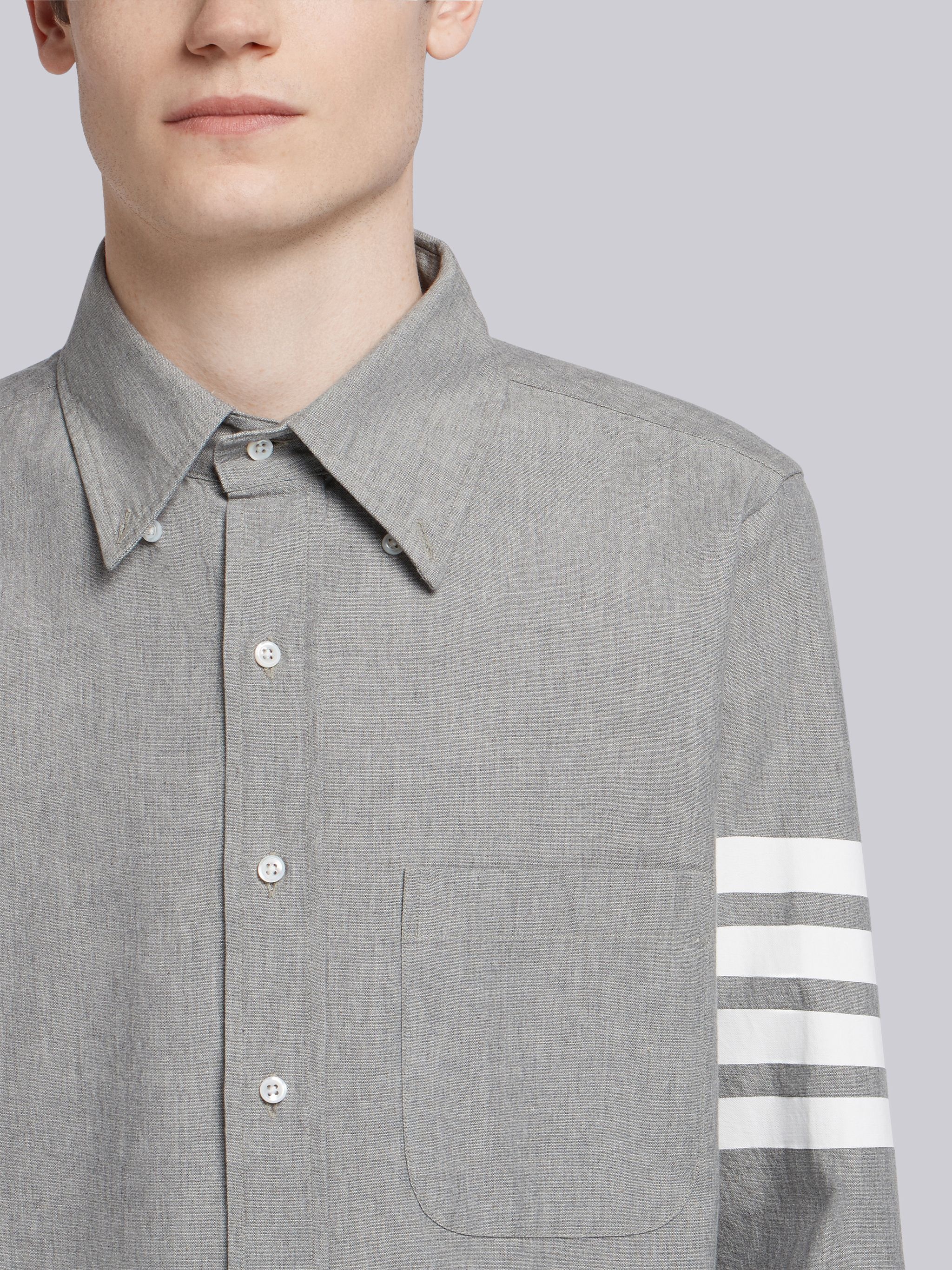 Medium Grey Chambray Printed 4-bar Nametag Straight Fit Shirt - 6