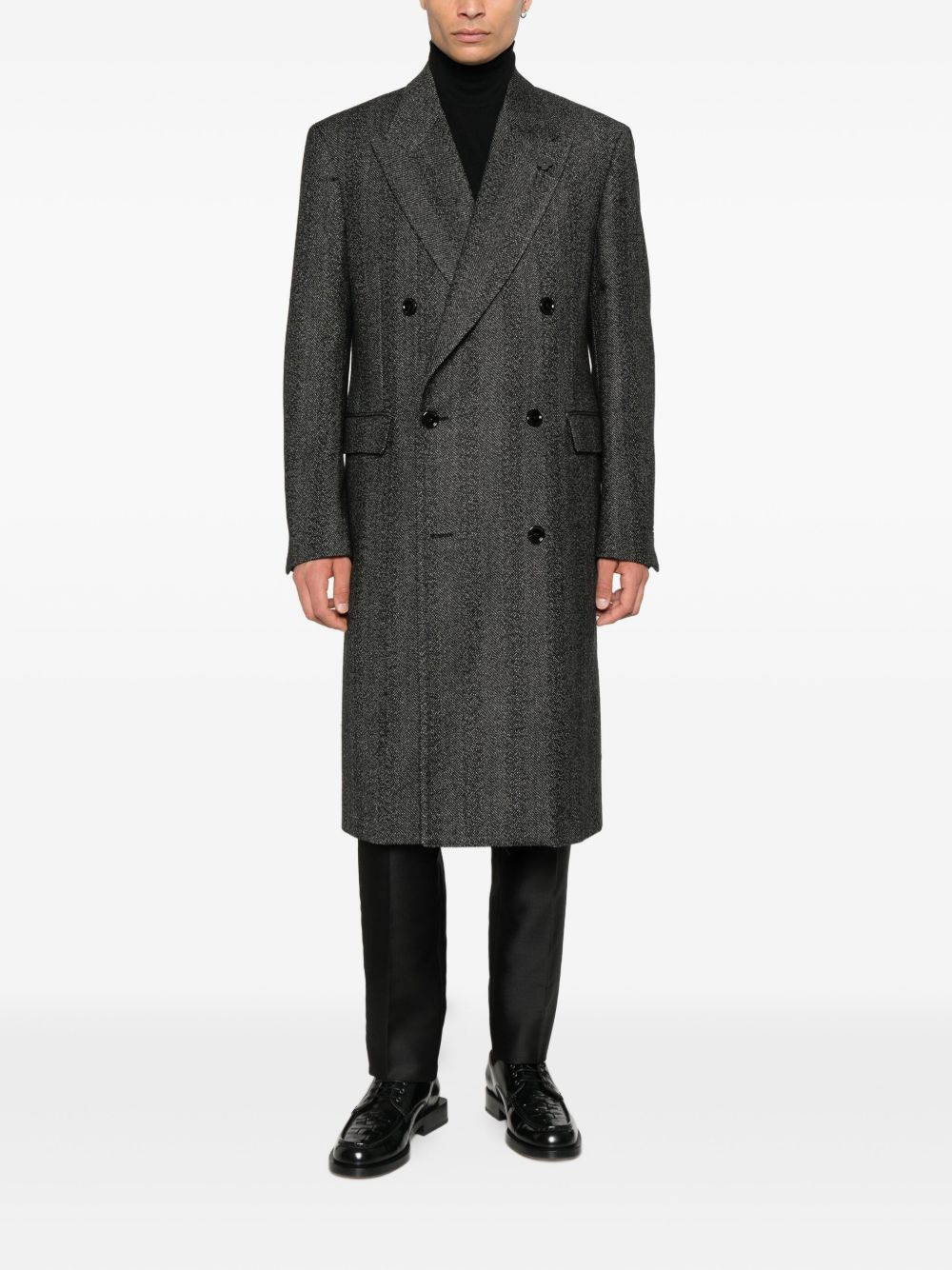 double-breasted herringbone coat - 2