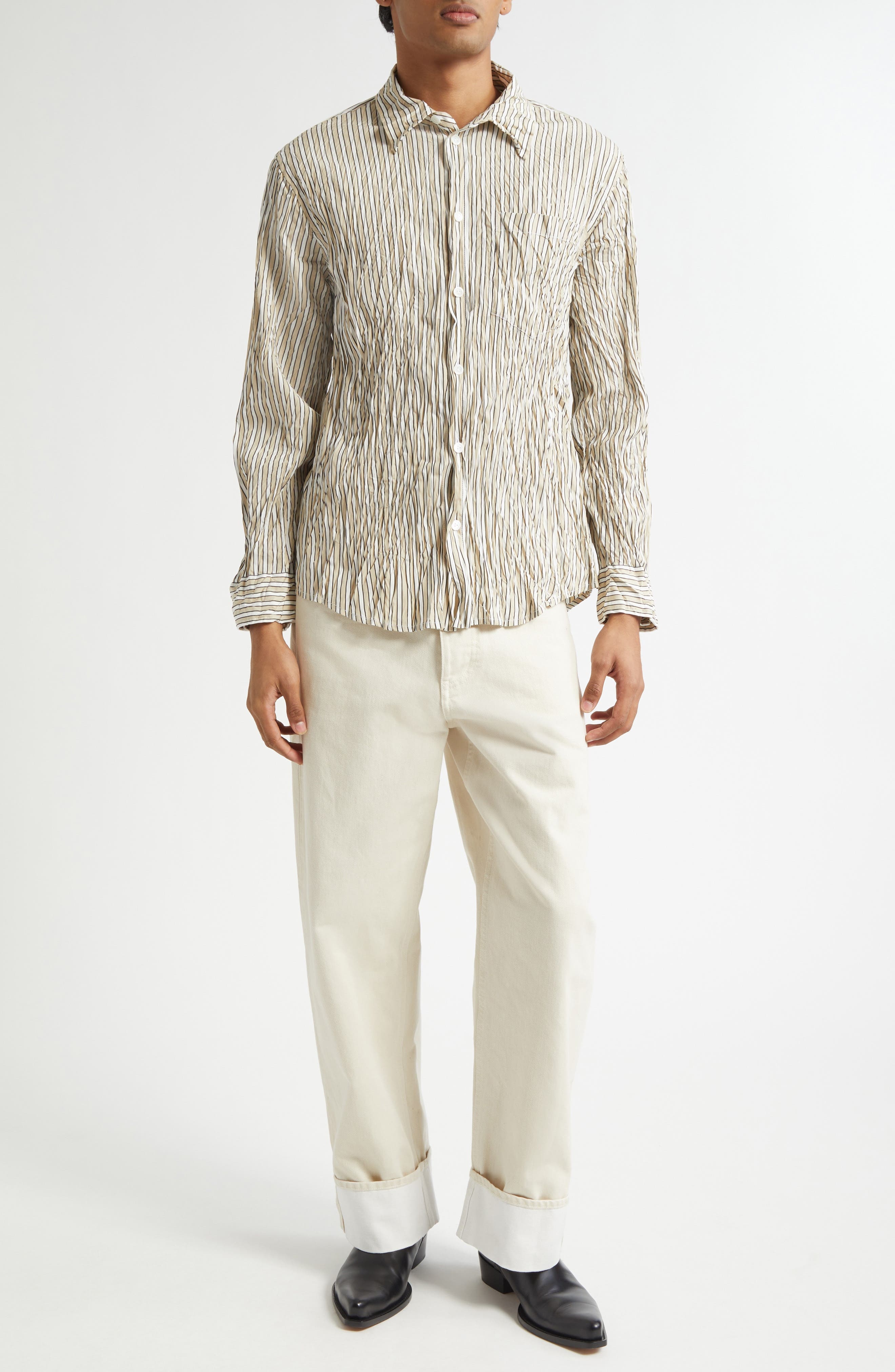 Bottega Veneta Turned Up Straight Leg Jeans in 9247 Pale Meringue at Nordstrom - 2