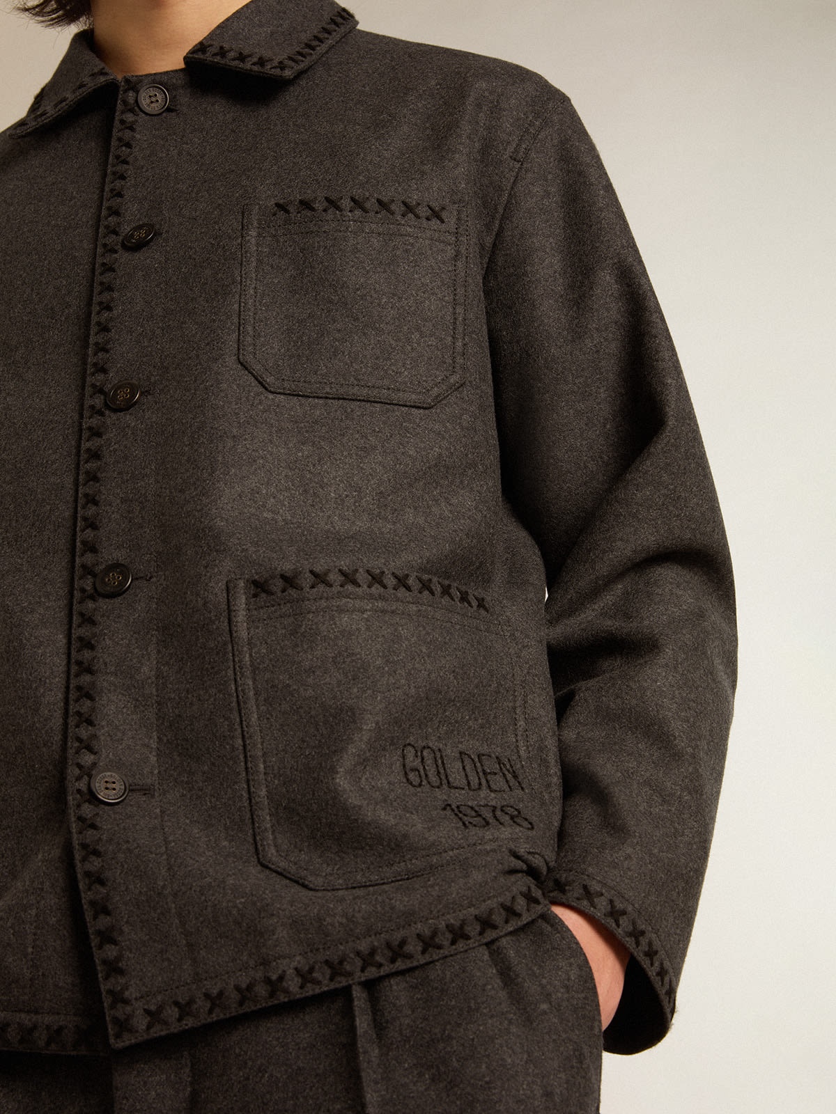 Gray melange woolen jacket with button fastening - 5